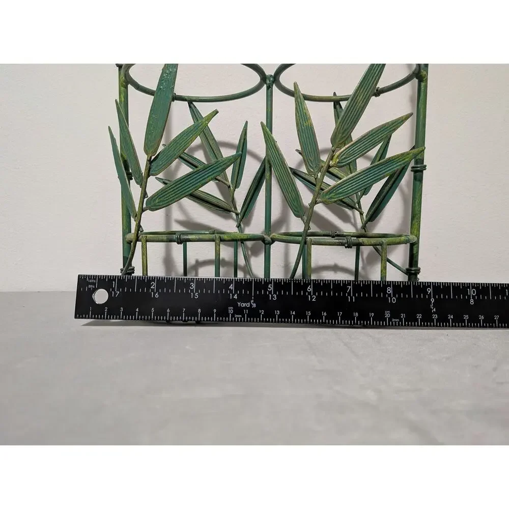 Vintage Green Metal Bamboo Wine Rack Tabletop Holder 16